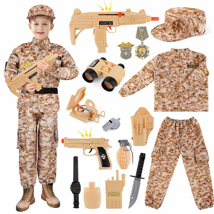 deAO Army Soldier Dress Up Costume Set with Helmet Yellow Size M by Deal US