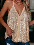 miduo Womens Sequin V Neck Strappy Tank Top Gold Size S by Deal US