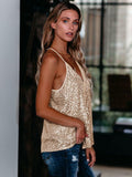 miduo Womens Sequin V Neck Strappy Tank Top Gold Size S by Deal US