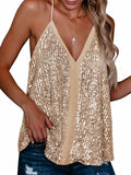 miduo Womens Sequin V Neck Strappy Tank Top Gold Size S by Deal US