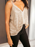 miduo Womens Sequin V Neck Strappy Tank Top Gold Size S by Deal US