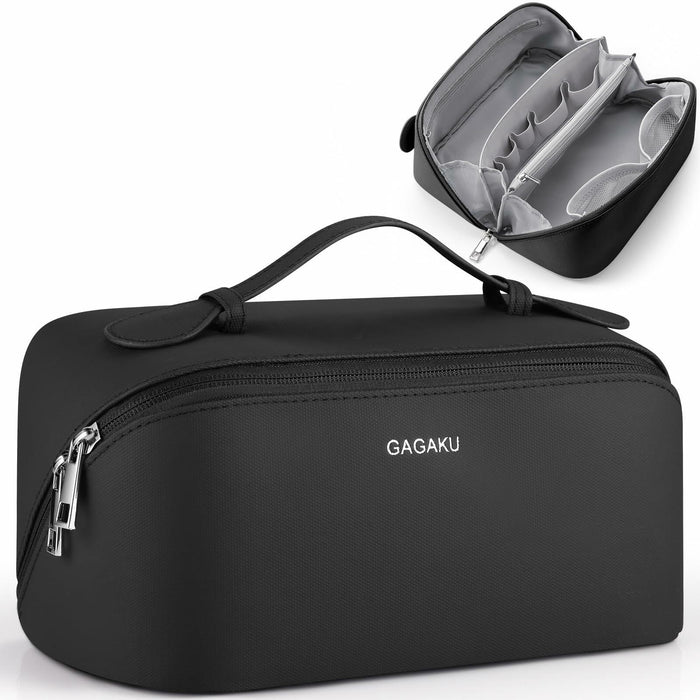 GAGAKU Large Travel Makeup Bag Waterproof Cosmetic Organizer Black by Deal US