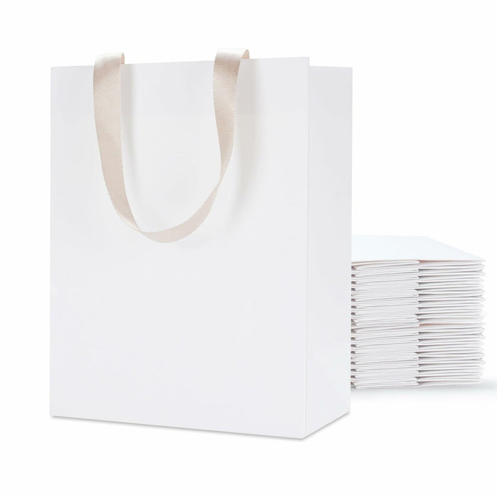YUEYANG White Paper Gift Bags with Handles 8x4.25x10 inch 20Pcs by Deal US