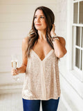 miduo Womens Sequin V Neck Strappy Tank Top Gold Size S by Deal US