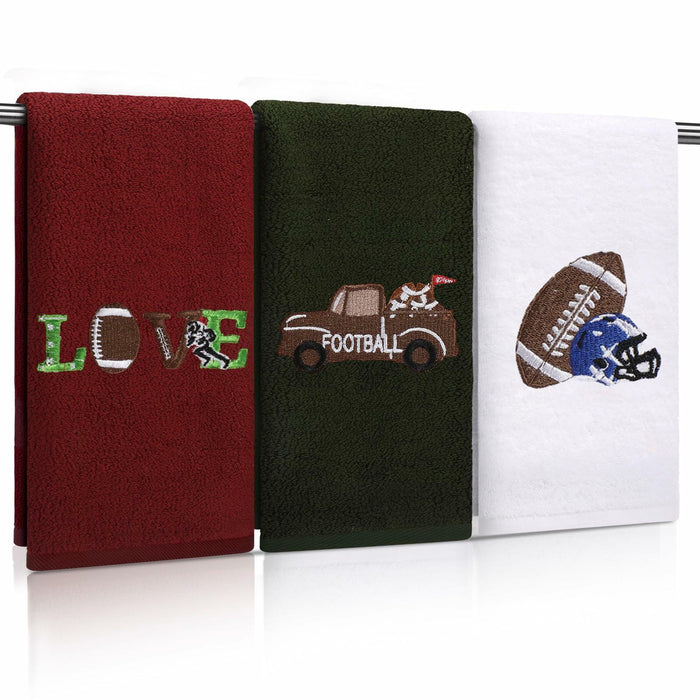 Fanfanwin 3 Pc Cotton Football Hand Towels 14x29 Rust Dark Green White by Deal US