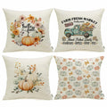Meekio 4-Pack Fall Pillow Covers 18x18 Blue Pumpkin Truck Linen Decor by Deal US
