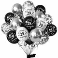 29th Birthday Balloons Set 16pcs Black Silver Latex Confetti Party Decor by Deal US