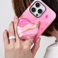 Luhoit Expanding Cell Phone Grip Heart Shape Pink Gold Marble Glass by Deal US