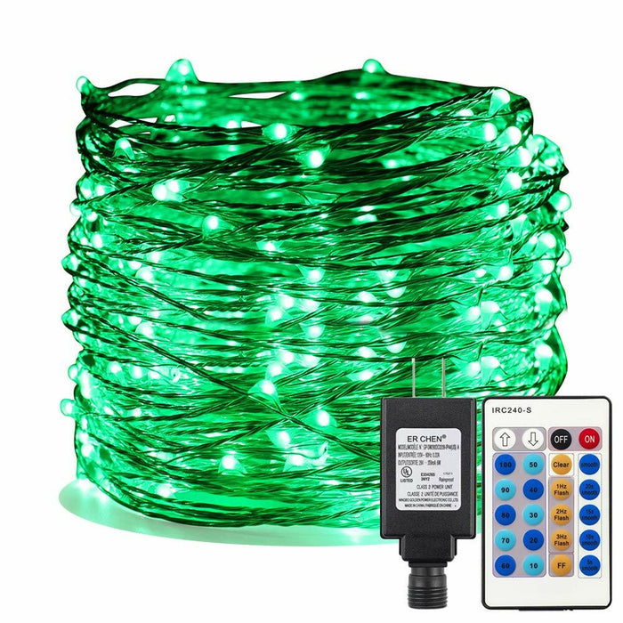 ER CHEN Green LED String Lights 99ft 300 LED Dimmable Silver Wire Remote by Deal US