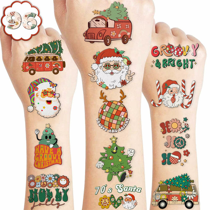 MeoIsDaBest 100 PCS Groovy Christmas Temporary Tattoos Retro Boho Multicolor by Deal US