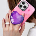 Luhoit Expanding Heart Shape Glass Phone Grip Stand Purple Silicone Rubber by Deal US