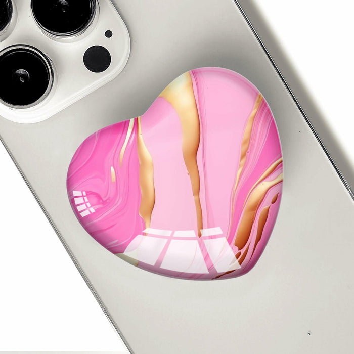 Luhoit Expanding Cell Phone Grip Heart Shape Pink Gold Marble Glass by Deal US