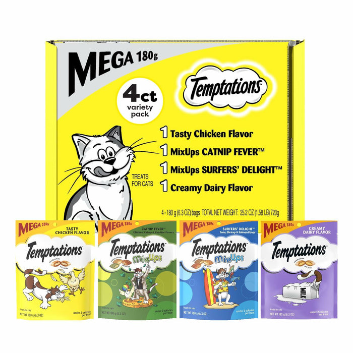 BestBy12/25 Temptations Cat Treats Variety Pack Crunchy & Soft 6.3oz 4 Pack by Deal US