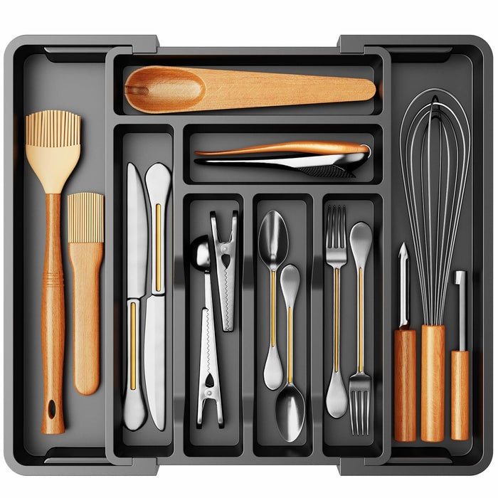 Pipishell Expandable Silverware Drawer Organizer BPA-Free Black 8 Compartments by Deal US