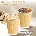 WellMellon 12oz Ripple Wall Disposable Coffee Cups with Lids 50 Count by Deal US