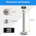 Marysino 100Pcs #8x1-1/2" 410 Stainless Steel Self Tapping Screws Metal by Deal US