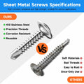 Marysino 100Pcs #8x1-1/2" 410 Stainless Steel Self Tapping Screws Metal by Deal US
