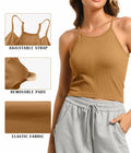 OVESPORT 2Pack Workout Tank Tops Women Built-in Bra Brown+White Size L by Deal US