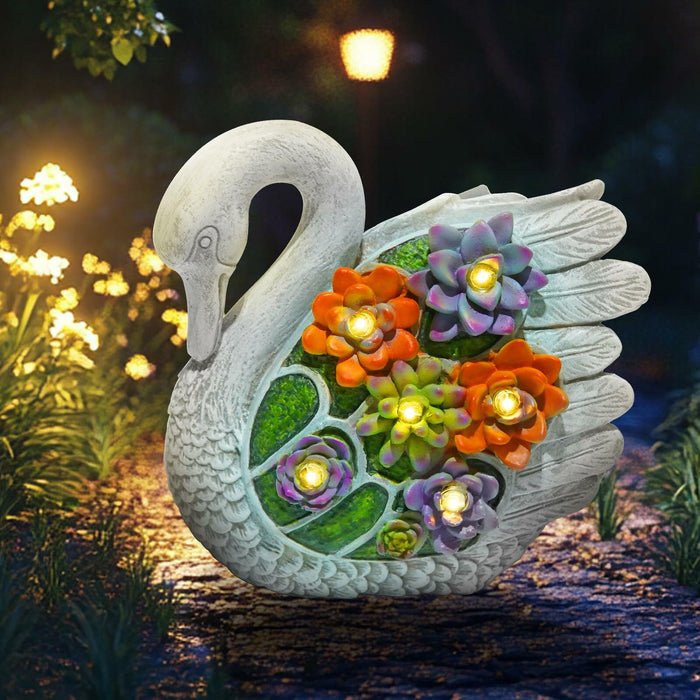 ENOU Solar Garden Swan Statue Outdoor Patio Yard Decor White Metal by Deal US
