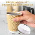 WellMellon 12oz Ripple Wall Disposable Coffee Cups with Lids 50 Count by Deal US