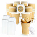 WellMellon 12oz Ripple Wall Disposable Coffee Cups with Lids 50 Count by Deal US