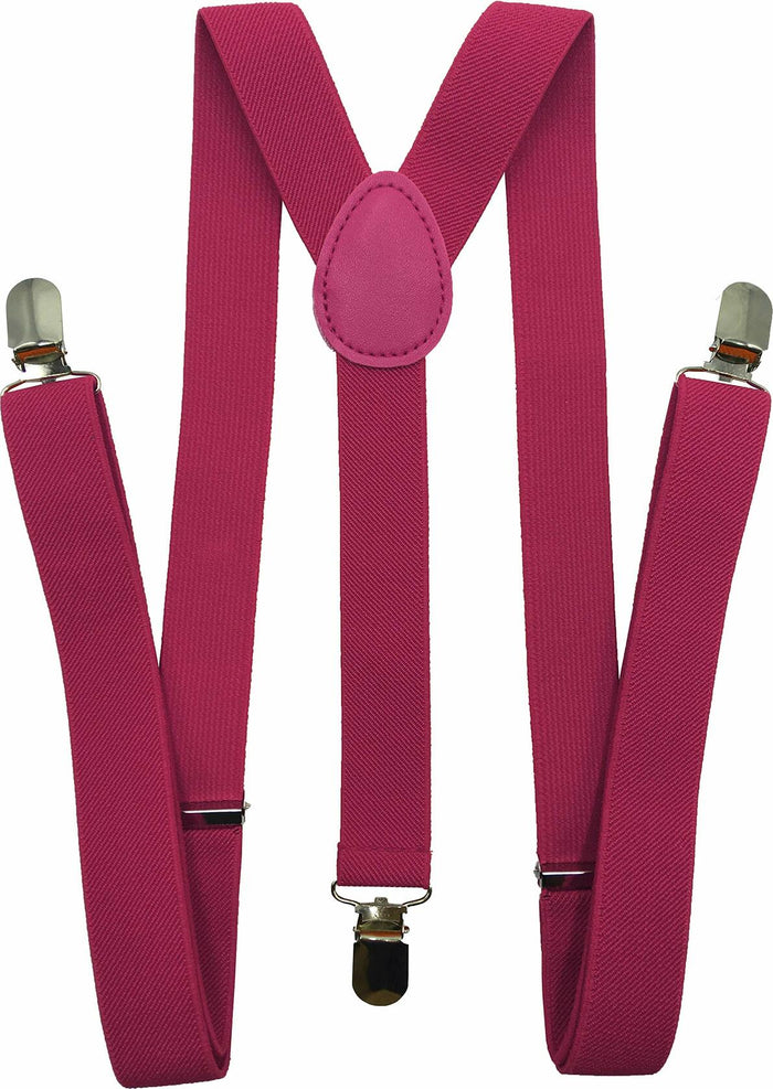 LOLELAI Suspenders Elastic Adjustable Y-Back Pant Clips Fuchsia Size L by Deal US