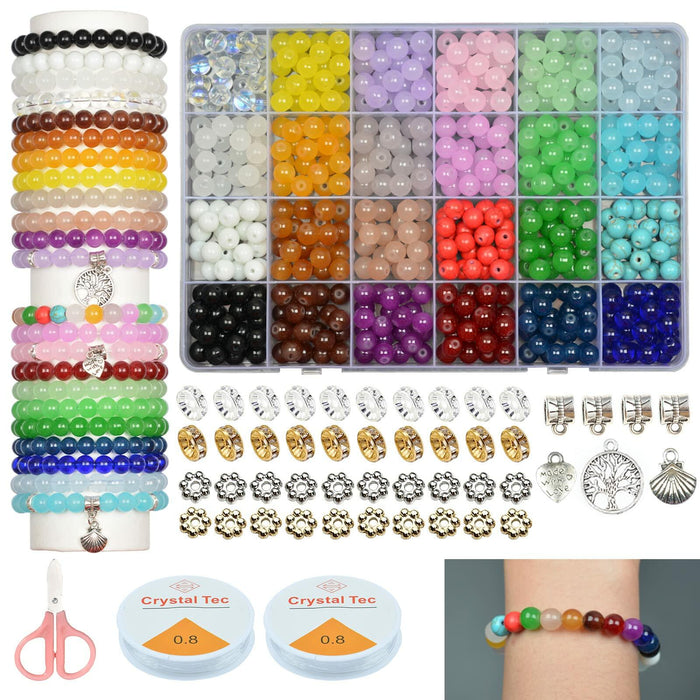JIYIEW 8mm Glass Beads 24 Colors 575Pcs DIY Jewelry Making Kit Turquoise by Deal US