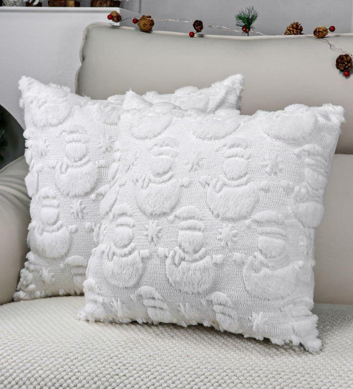 multiwins Christmas Pillow Covers 18x18 Set of 2 Snowman Plush Faux Fur by Deal US