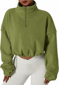 Muchpow Women's Casual Half Zip Fleece Crop Hoodie Khaki Size XL by Deal US