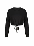 LovelyWholesale Womens Cropped Hoodie Long Sleeve Workout Top Black XL by Deal US