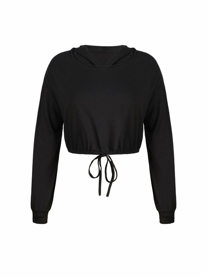 LovelyWholesale Womens Cropped Hoodie Long Sleeve Workout Top Black XL by Deal US