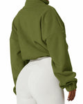 Muchpow Women's Casual Half Zip Fleece Crop Hoodie Khaki Size XL by Deal US