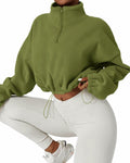 Muchpow Women's Casual Half Zip Fleece Crop Hoodie Khaki Size XL by Deal US
