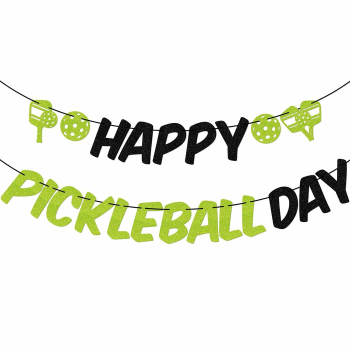 Little Man Happy Pickleball Day Banner Green Black Glitter Cardstock by Deal US