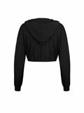 LovelyWholesale Womens Cropped Hoodie Long Sleeve Workout Top Black XL by Deal US