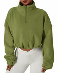 Muchpow Women's Casual Half Zip Fleece Crop Hoodie Khaki Size XL by Deal US