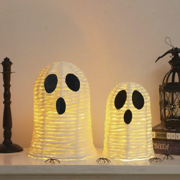 Soulchen Halloween Rattan Ghosts Decor 9.4" & 5.9" Light Up White 2 Pcs by Deal US
