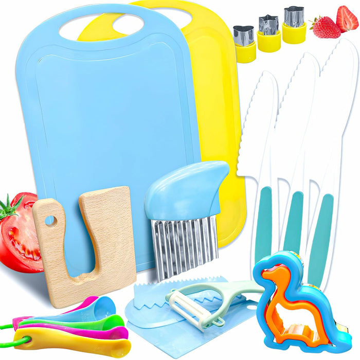 OLRMA 20PCS Kids Knife Set Blue Child-Friendly Plastic Cooking Tools by Deal US