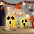 Soulchen Halloween Rattan Ghosts Decor 9.4" & 5.9" Light Up White 2 Pcs by Deal US