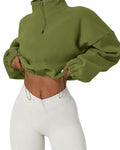 Muchpow Women's Casual Half Zip Fleece Crop Hoodie Khaki Size XL by Deal US