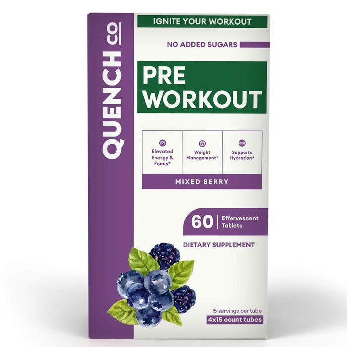 Quench Pre Workout Effervescent Tablets Vegan Keto 60 Count Mixed Berry by Deal US