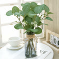 FOREST PRINCE Eucalyptus Stems in Black Vase 15" Green Silk Decor by Deal US