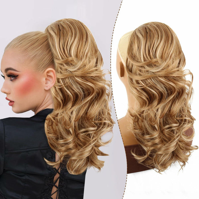 Mayouda 18in Long Curly Wavy Drawstring Ponytail Extension Light Blonde by Deal US