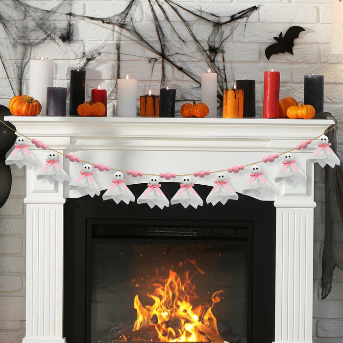 CRAFLOX Pink Halloween Garland Ghost Decor 6.6Ft Wooden Beads Small by Deal US