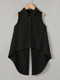 Verdusa Girl's Button Front Bow Back Sleeveless Blouse Black Size 9 Years by Deal US
