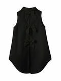 Verdusa Girl's Button Front Bow Back Sleeveless Blouse Black Size 9 Years by Deal US