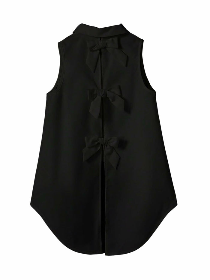 Verdusa Girl's Button Front Bow Back Sleeveless Blouse Black Size 9 Years by Deal US