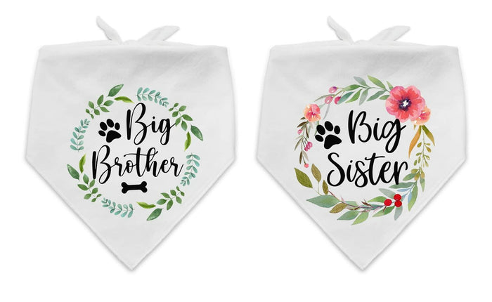 PNTKION 2 Pack Big Brother Sister Cotton Dog Bandana White Flower by Deal US