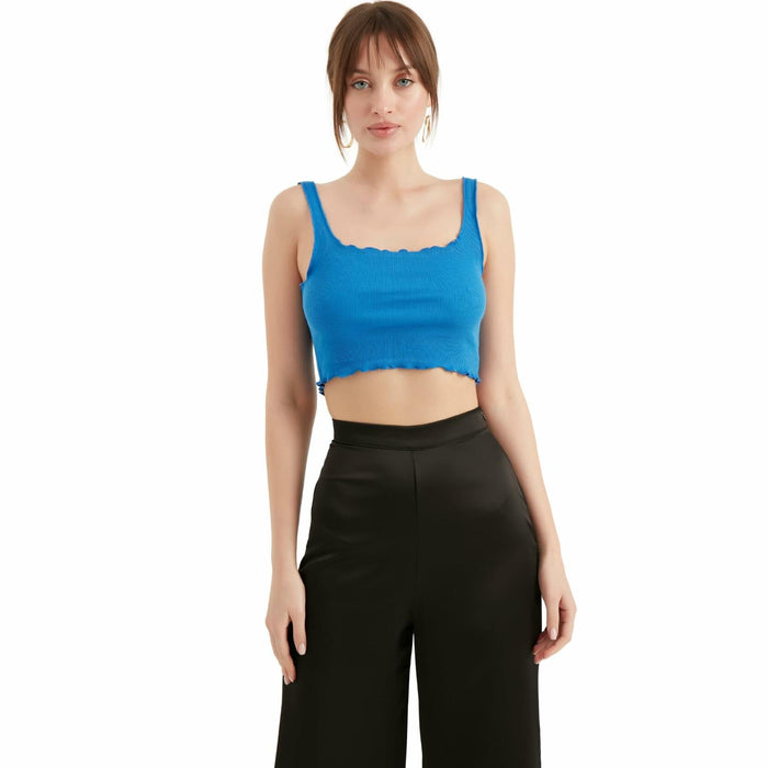 TUBANUR Women's Blue Cotton Sleeveless Crop Top Basic Fitted Tank Size S by Deal US