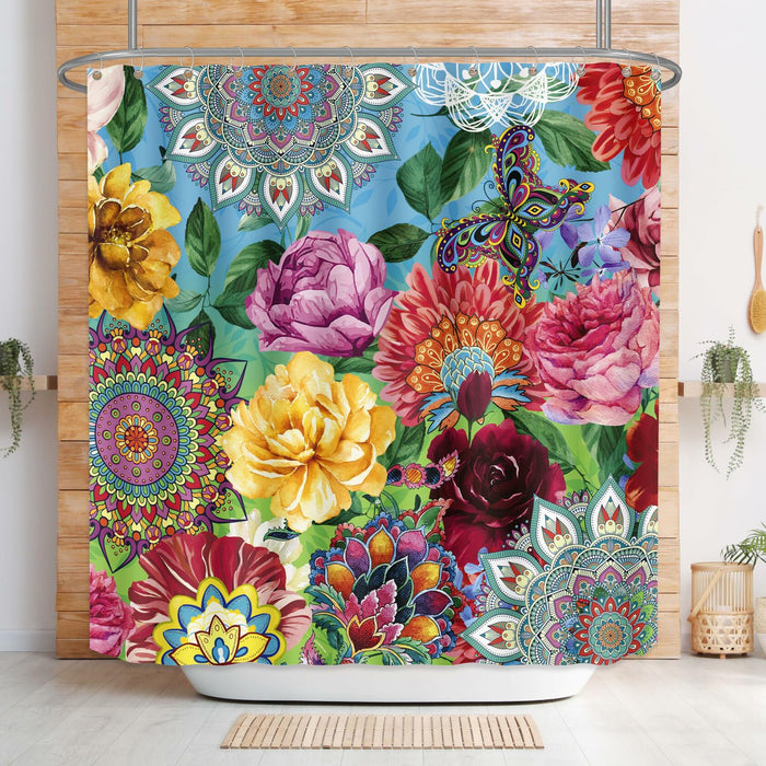 weesire Boho Floral Fabric Shower Curtain Colorful 72x72 Inch by Deal US